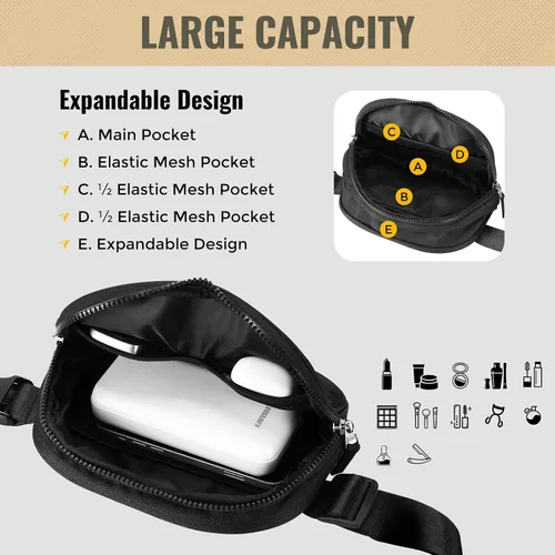 Vista 3 de ProCase Riñonera mejorada para hombres y mujeres, a la moda, impermeable, para correr, con correa resistente ajustable y doble cremallera