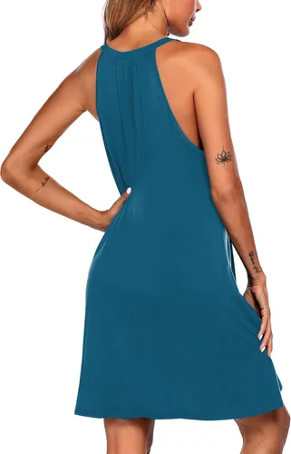 Vista 4 de Ekouaer - Camisón sin mangas para mujer, cuello en V, espalda cruzada también sirve como ropa para dormir