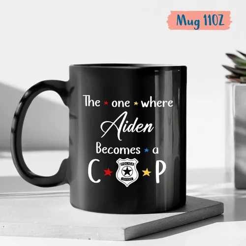 Vista 4 de Taza de café The One Where Becomes a Cop, regalos personalizados para oficial de policía, policía, aplicación de la ley, taza de café Future Cop