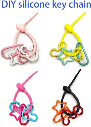Vista 5 de Bridas de silicona reutilizables coloridas, bridas de cables duraderas, cordones de silicona multiusos (16 unidades)