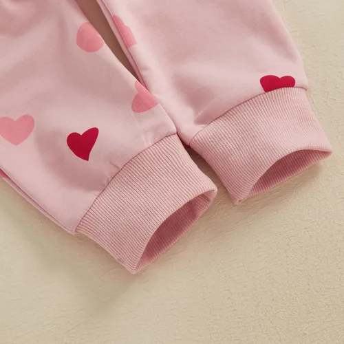 Vista 7 de Prendas de Ropa para Niña Otoño Invierno Conjunto de Dos Piezas Sudaderas de Manga Larga con Letras+Pantalón 2 Piezas Ropa para Niña Be Mine-rosa