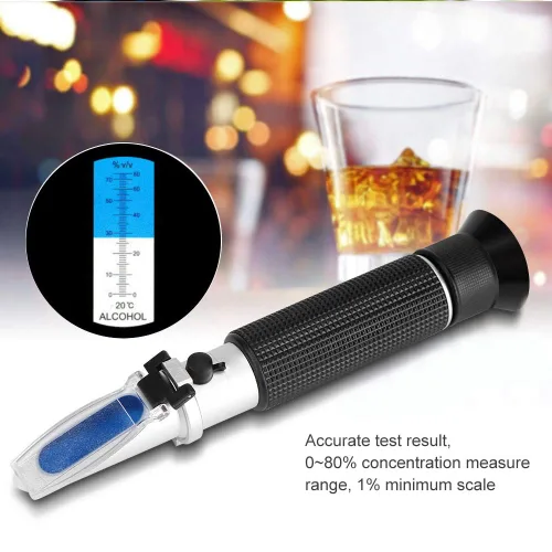 Vista 5 de Refractómetro de alcohol para porcentaje de volumen de alcohol espirituoso, probador de alcohol de mano con compensación automática de temperatura