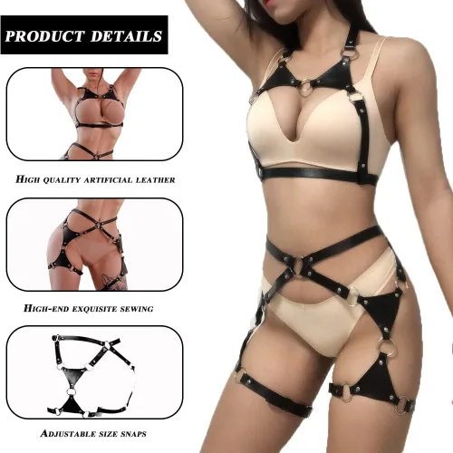 Vista 5 de CHIRCOLS Punk Leather Body Belt Suspenders Lingerie Gothic Garter Belts