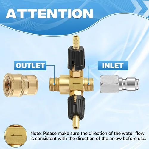 Vista 4 de JOEJET inyector aguas abajo para lavadora a presión, kit de inyección de químicos de doble reborde ajustable con conexión rápida de 3/8 pulgadas