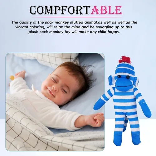 Vista 3 de Adorable Mono Calcetín, el Original Tradicional Juguete de Peluche de Animal Tejido a Mano, Regalo para Niños, Bebés, Adolescentes, Niñas y Niños