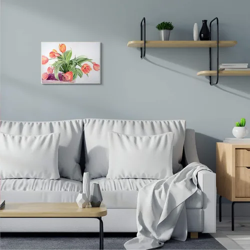 Vista 2 de Stupell Industries Placa de pared con diseño de tulipanes rojos y naranjas bailando sobre blanco, diseño de Melissa Hyatt LLC, 13 x 19 pulgadas