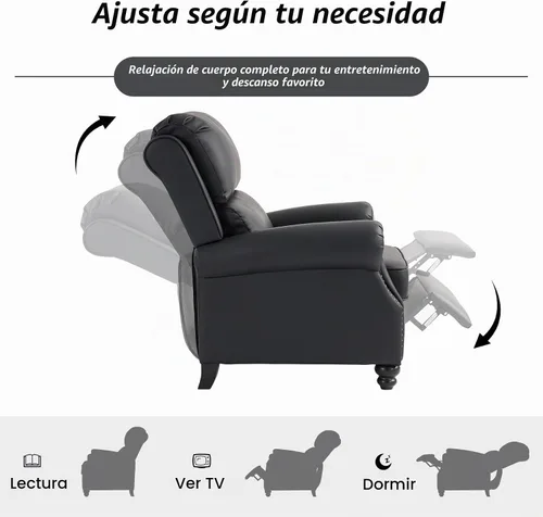 Vista 3 de CANMOV Sillón reclinable de piel sintética con decoración de remaches, sofá individual para sala de estar, color negro