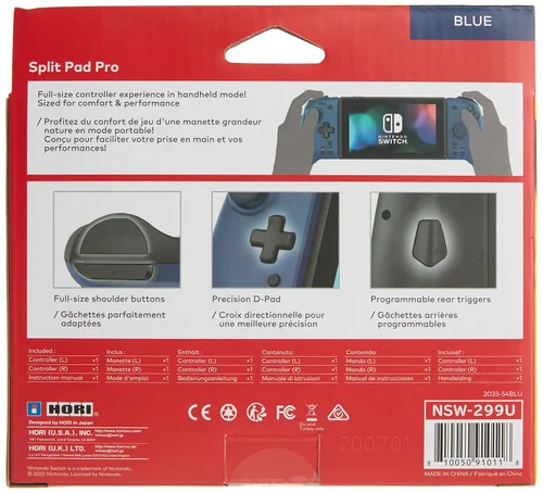 Vista 6 de Hori Nintendo Switch Split Pad Pro (Blue) Ergonomic Controller for Handheld Mode - Officially Licensed By Nintendo