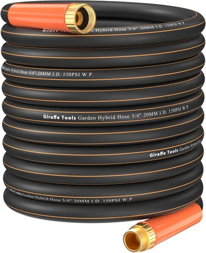 Vista 10 de Giraffe Tools - Manguera de jardín de 12 pies x 3/4 pulgadas, resistente, flexible y ligera, material híbrido con mango giratorio, conectores macho