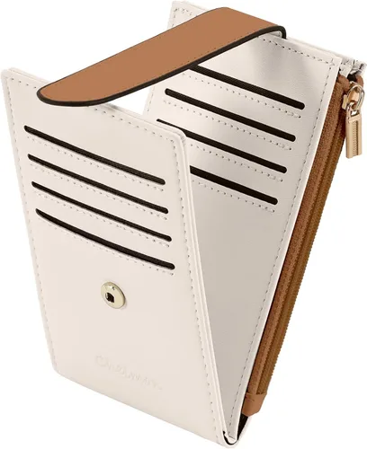 Vista 15 de Chelmon Cartera de mujer delgada con bloqueo RFID, billetera plegable con varios compartimientos para tarjetas con bolsillo con cremallera, Beige