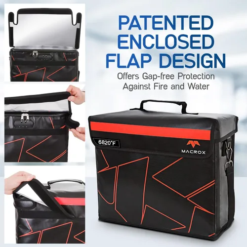 Vista 3 de Bolsa de documentos ignífuga e impermeable con cerradura, aislamiento de 6200℉, diseño patentado de solapa cerrada, caja de almacenamiento