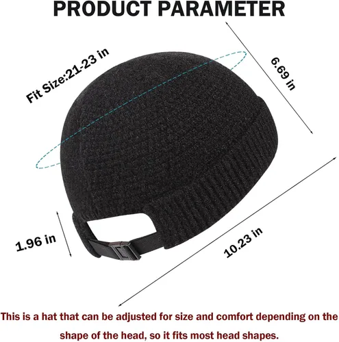 Vista 4 de Sombreros sin ala para hombre, gorro Docker, gorro de calavera, unisex, cálido, para invierno, ajustable, hebilla de cuero