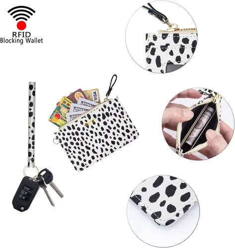Vista 5 de Aiyo Nice Funda delgada para mujer tarjetero RFID con cremallera monedero pequeño de cuero con llavero Moderno