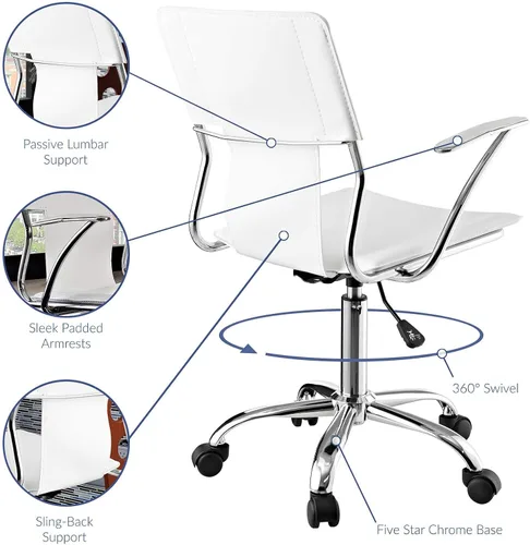 Vista 7 de Modway Silla de oficina giratoria de piel sintética de estudio en color blanco