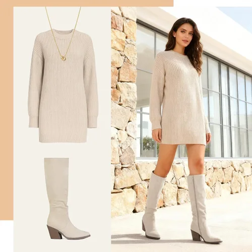 Vista 2 de Putu Botas altas hasta la rodilla para mujer, botas altas de gamuza Beige