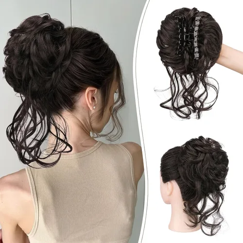 Vista 30 de SOFEIYAN Pinza de Gancho Extension de Cabello con Forma de Moño Desordenado, Cabello Ondulado y Rizado, Pinza de Gancho, Chignon, Cola de Caballo