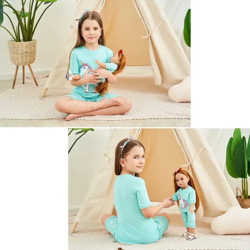 Vista 3 de Babyroom Pijamas a juego para niñas, pijamas de muñeca para niños pequeños, ropa de dormir de algodón para Navidad