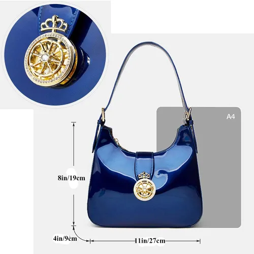 Vista 3 de ZiMing Bolso de mano de charol brillante para mujer, bolso hobo vintage, bolso de hombro, bolso pequeño para fiesta y boda