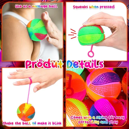 Vista 3 de Wettarn Paquete de 24 bolas de punta iluminadas para niños de 2.6 pulgadas con luces LED, bolas hinchables a granel, bolas sensoriales intermitentes