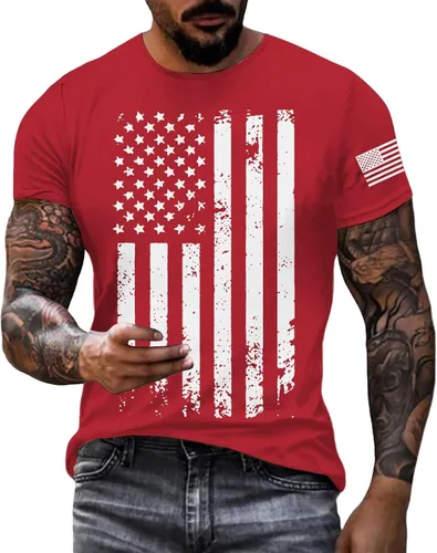 Vista 5 de Camisetas patrióticas para hombre del 4 de julio para el 4 de julio, camiseta patriótica de manga corta con cuello redondo y bandera estadounidense