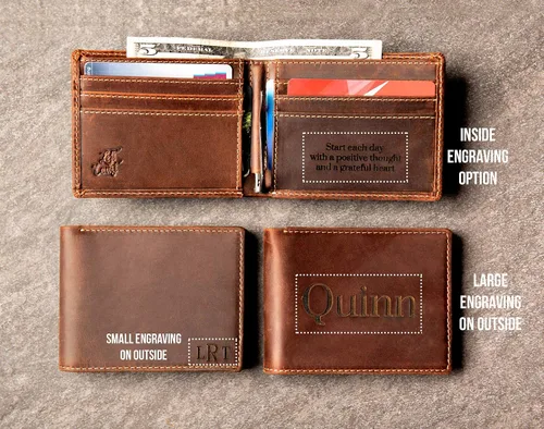 Vista 3 de Slim Personalized Distressed Leather Wallet The Key Largo Wallet by Left Coast Original
