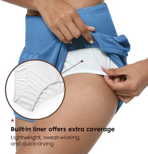 Vista 4 de GYM RAINBOW Pantalones cortos deportivos de cintura alta para mujer, ligeros, de secado rápido, para entrenamiento, gimnasio, correr, con bolsillos