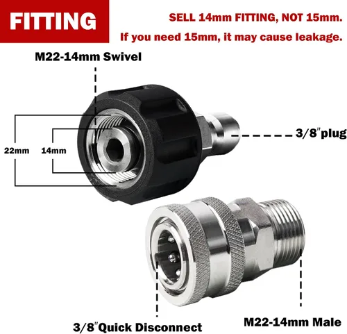 Vista 2 de LIULO TOOL - Juego de conexión rápida para lavadora a presión, kit de desconexión rápida de acero inoxidable, conector rápido rosca macho métrica