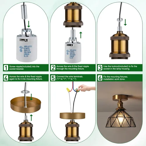 Vista 4 de Enchufe de luz E26,Soporte de lámpara de enchufe de bombilla de tornillo Medimun estándar,Enchufe de luz de porcelana E26 con cable para bombilla