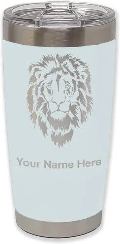 Vista 10 de LaserGram Vaso aislado al vacío de 20 onzas, cabeza de león, grabado personalizado incluido (negro)