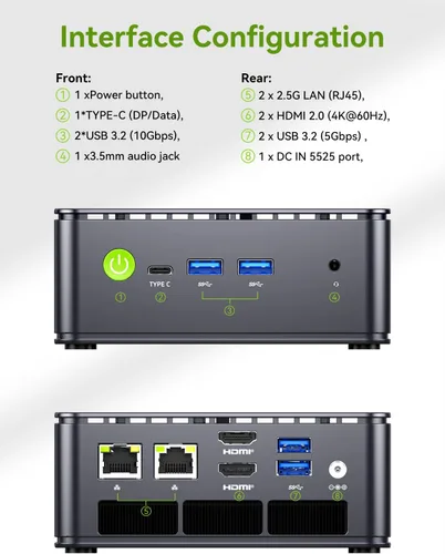Vista 7 de GMKtec Mini PC, G11 Plus AMD Ryzen 5 3500U16GB DDR4 RAM 512GB SSD Computadora