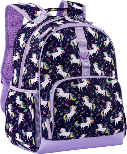 Vista 5 de Choco Mocha Mochila de jardín de infantes de 15 pulgadas para niños, Unicornio espacial, morado