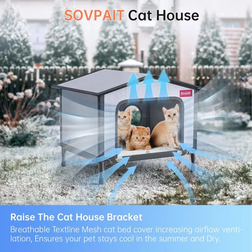 Vista 2 de SOVPAI - Casa para gatos al aire libre, casa impermeable para gatos callejeros, adecuada para gatos de exteriores/interiores, fácil de montar