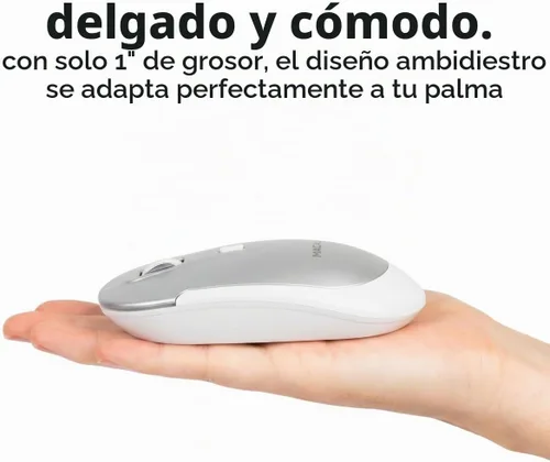 Vista 4 de Macally Mouse Bluetooth Inalámbrico para Mac, MacBook Pro/Air, iPad y PC - Cómodo y Silencioso Mouse Apple Inalámbrico Compatible - Plata