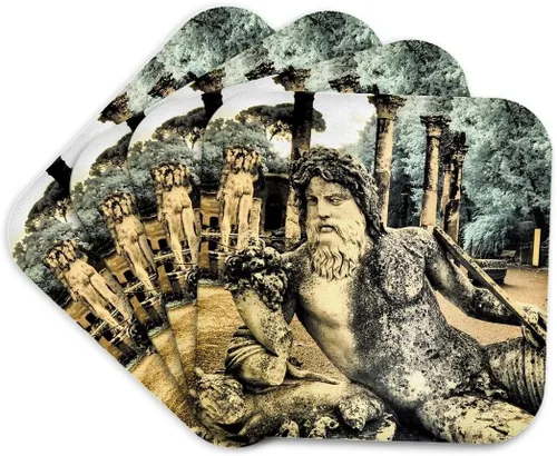 Vista 10 de Juego de 4 posavasos de azulejos de cerámica - Italia, Puglia, Tivoli. The Pool, Canopus in Hadrians Villa Italy