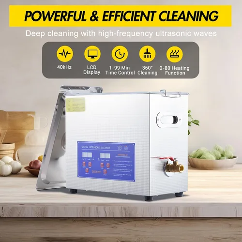 Vista 6 de Limpiador ultrasónico comercial de 6.5 L, máquina de limpieza profesional de 40 kHz con temporizador digital y calentador, tanque de acero