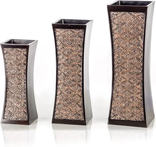 Vista 9 de Creative Scents Jarrones marrones de Dublín para centros de mesa de decoración, juego de 3 jarrones de flores ideales para decoración del hogar