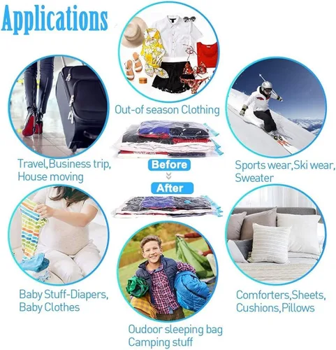 Vista 6 de Paquete de 50 bolsas de almacenamiento al vacío para mudanzas, ahorro de espacio, extra grande para ropa, mantas, edredones, almohadas, ropa