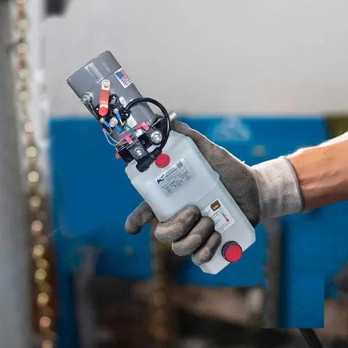 Vista 4 de Unidad de potencia compacta de bomba hidráulica, 6 cuartos de galón Sistema de elevación portátil de doble efecto de 12 V CC de capacidad de 6