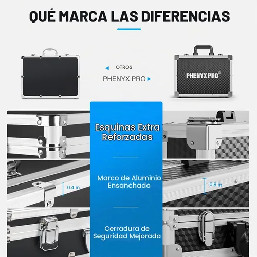 Vista 4 de Phenyx Pro Estuche de transporte de tamaño mediano, espuma precortada personalizable, construcción robusta de aleación de aluminio, adecuado