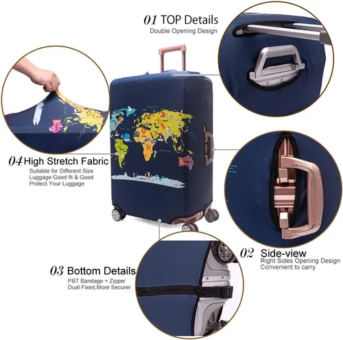 Vista 7 de Madfifennina - Protector de equipaje de viaje lavable de elastano para maleta, 23-32 pulgadas, Mapa