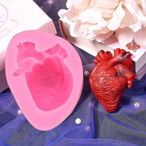 Vista 8 de WYD 2 piezas de molde de mousse de helado de corazón humano y cerebro 3D DIY Halloween órgano sorpresa molde de silicona para fondant de dulce