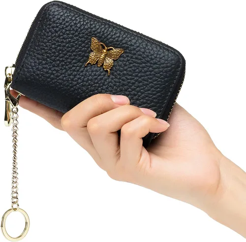 Vista 6 de imeetu Tarjetero RFID para mujer, cartera para tarjetas de visita (negro)