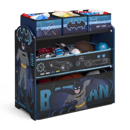 Vista 2 de Delta Children Design & Store - Organizador de almacenamiento de juguetes de 6 compartimientos, Batman, madera de ingeniería y 6 cubos de diseño