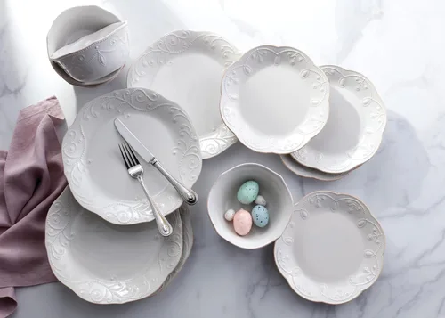 Vista 3 de Lenox French Perle - Juego de vajilla de 12 piezas, color blanco, con platos decorativos