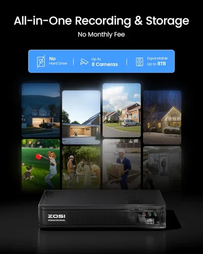 Vista 6 de ZOSI 8CH 720p AHD-TVI sistema de cámaras digitales 1080N grabadora DVR, con (8) HD 1280TVL cámaras CCTV para exteriores, con detección de clima