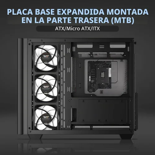 Vista 4 de darkFlash ATX Mid-Tower Estuche para PC Gaming, Enchufe Trasero BTF para Placa Base, con 4 Ventiladores ARGB Estuche para Computadora, Vidrio Curvo