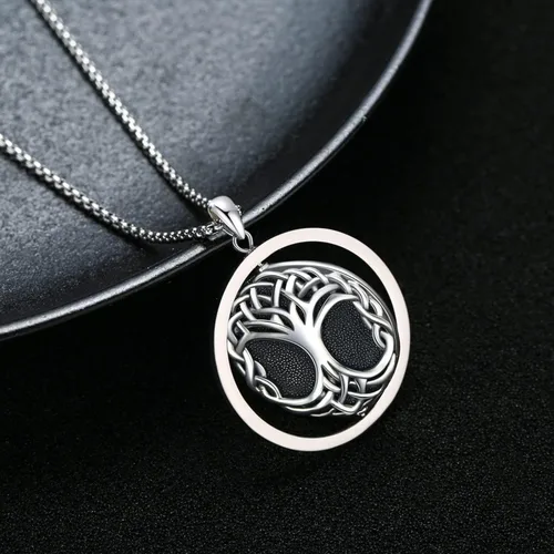 Vista 4 de Collar de árbol de la vida para mujeres y hombres, collar con colgante de árbol genealógico celta de plata de ley, collar personalizado con fotos