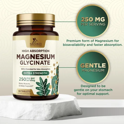Vista 3 de Glicinato de magnesio 250 mg por porción - Suplemento de magnesio 100% quelatado - Glicinato Mag de alta absorción apoya el sueño, la salud
