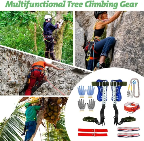 Vista 7 de Homaisson Juego de picos de escalada de árboles, picos ajustables para trepar árboles, engranajes portátiles para trepar árboles con cinturón