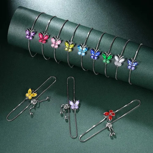 Vista 8 de 925 Sterling Silver Birthstone Butterfly Jewelry Women Crystal Animal Cute Butterflies Birthday NecklaceEarringRingBracelet Sets Birth Stone